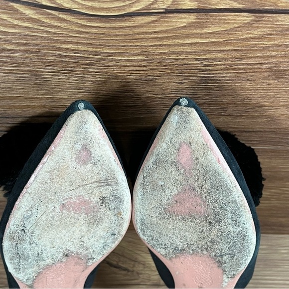 Aquazzura Black Pom Pom Slip-On Miles Flats Women’s Size 6 (36) - Picture 8 of 9